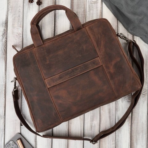 Skórzana torba męska na laptopa z uchwytem na walizkę brązowa vintage Paolo Peruzzi E-26-NBR Skórzana torba męska na laptopa z uchwytem na walizkę brązowa vintage Paolo Peruzzi E-26-NBR