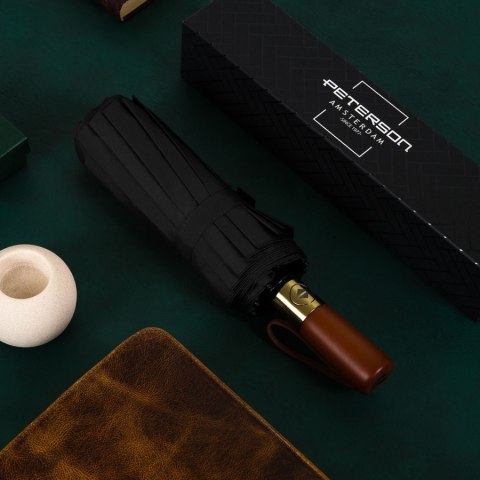 Składana, czarna parasolka w eleganckim pokrowcu - Peterson Składana, czarna parasolka w eleganckim pokrowcu - Peterson