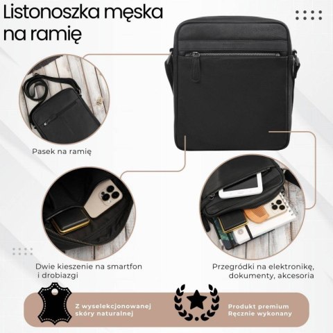 Listonoszka męska skórzana na ramię torba męska w kolorze czarnym Paolo Peruzzi AL-20-BL Listonoszka męska skórzana na ramię torba męska w kolorze czarnym Paolo Peruzzi AL-20-BL