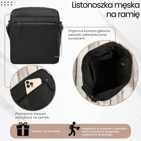 Listonoszka męska skórzana na ramię torba męska w kolorze czarnym Paolo Peruzzi AL-20-BL Listonoszka męska skórzana na ramię torba męska w kolorze czarnym Paolo Peruzzi AL-20-BL