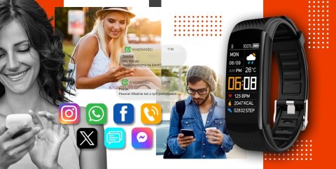 Smartband Giewont Fit&GO Duo GW200-9 - Black + Pasek Orange Power Smartband Giewont Fit&GO Duo GW200-9 - Black + Pasek Orange Power