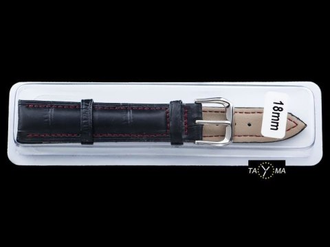 Pasek skórzany do zegarka w pudełku - czarny/czerwone - 18mm Pasek skórzany do zegarka w pudełku - czarny/czerwone - 18mm