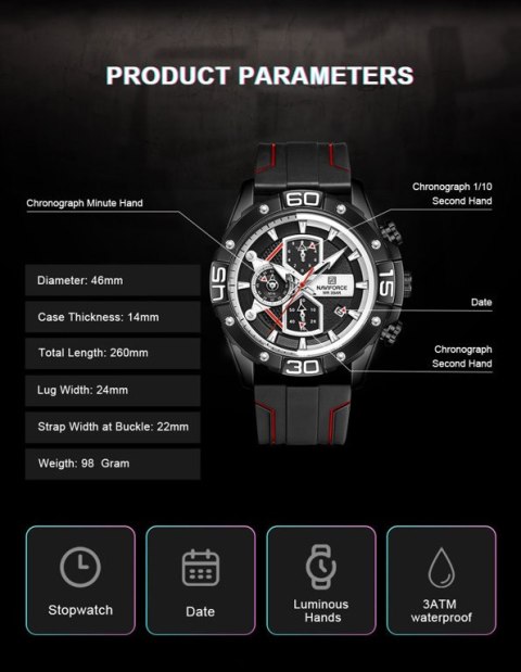 ZEGAREK MĘSKI NAVIFORCE NF8018T - CHRONOGRAF (zn123b) + BOX ZEGAREK MĘSKI NAVIFORCE NF8018T - CHRONOGRAF (zn123b) + BOX