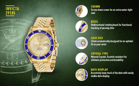 ZEGAREK MĘSKI INVICTA DIVER PROFESSIONAL 29185 - AUTOMAT WR200, koperta 42mm (zv004c) ZEGAREK MĘSKI INVICTA DIVER PROFESSIONAL 29185 - AUTOMAT WR200, koperta 42mm (zv004c)
