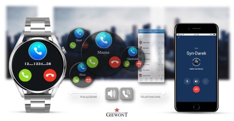 Smartwatch Giewont Vertex SmartCall GW450-5 Silver/Carbon Leather Smartwatch Giewont Vertex SmartCall GW450-5 Silver/Carbon Leather