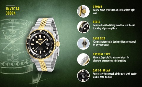 ZEGAREK MĘSKI INVICTA DIVER PROFESSIONAL 30094 - AUTOMAT WR200, koperta 42mm (zv004d) ZEGAREK MĘSKI INVICTA DIVER PROFESSIONAL 30094 - AUTOMAT WR200, koperta 42mm (zv004d)