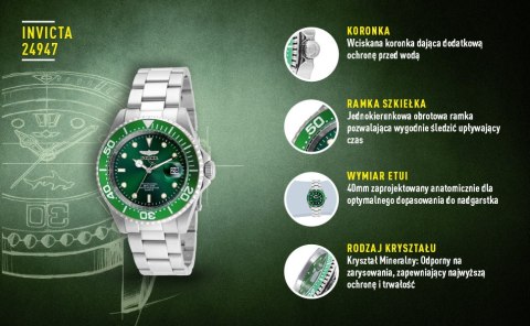 ZEGAREK MĘSKI INVICTA PRO DIVER 24947 - WODOSZCZELNOŚĆ 200m, koperta 40mm ZEGAREK MĘSKI INVICTA PRO DIVER 24947 - WODOSZCZELNOŚĆ 200m, koperta 40mm