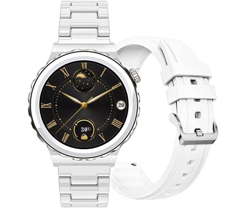 Smartwatch Damski Rubicon RNCE92-1 Srebrny-Ceramiczna Bransoleta + Biały Silikonowy Pasek Smartwatch Damski Rubicon RNCE92-1 Srebrny-Ceramiczna Bransoleta + Biały Silikonowy Pasek