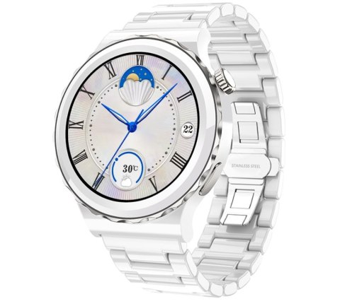 Smartwatch Damski Rubicon RNCE92-1 Srebrny-Ceramiczna Bransoleta + Biały Silikonowy Pasek Smartwatch Damski Rubicon RNCE92-1 Srebrny-Ceramiczna Bransoleta + Biały Silikonowy Pasek