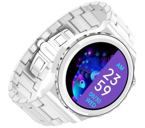 Smartwatch Damski Rubicon RNCE92-1 Srebrny-Ceramiczna Bransoleta + Biały Silikonowy Pasek Smartwatch Damski Rubicon RNCE92-1 Srebrny-Ceramiczna Bransoleta + Biały Silikonowy Pasek