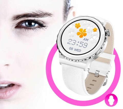 Smartwatch Damski Rubicon RNCE92-1 Srebrny-Ceramiczna Bransoleta + Biały Silikonowy Pasek Smartwatch Damski Rubicon RNCE92-1 Srebrny-Ceramiczna Bransoleta + Biały Silikonowy Pasek
