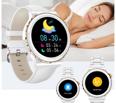 Smartwatch Damski Rubicon RNCE92-1 Srebrny-Ceramiczna Bransoleta + Biały Silikonowy Pasek Smartwatch Damski Rubicon RNCE92-1 Srebrny-Ceramiczna Bransoleta + Biały Silikonowy Pasek