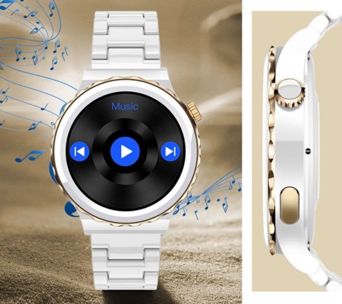 Smartwatch Damski Rubicon RNCE92-1 Srebrny-Ceramiczna Bransoleta + Biały Silikonowy Pasek Smartwatch Damski Rubicon RNCE92-1 Srebrny-Ceramiczna Bransoleta + Biały Silikonowy Pasek