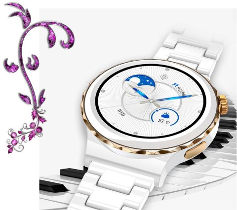 Smartwatch Damski Rubicon RNCE92-1 Srebrny-Ceramiczna Bransoleta + Biały Silikonowy Pasek Smartwatch Damski Rubicon RNCE92-1 Srebrny-Ceramiczna Bransoleta + Biały Silikonowy Pasek