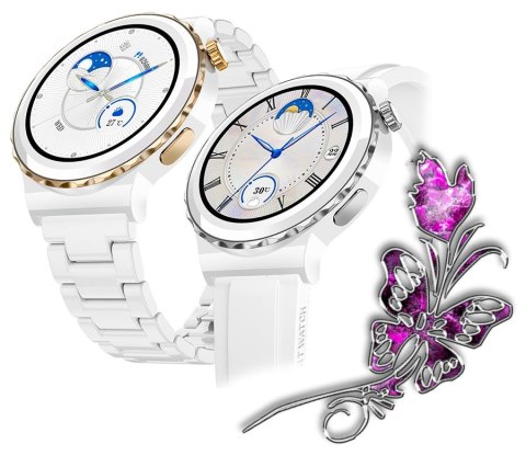 Smartwatch Damski Rubicon RNCE92-1 Srebrny-Ceramiczna Bransoleta + Biały Silikonowy Pasek Smartwatch Damski Rubicon RNCE92-1 Srebrny-Ceramiczna Bransoleta + Biały Silikonowy Pasek
