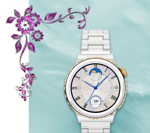 Smartwatch Damski Rubicon RNCE92-1 Srebrny-Ceramiczna Bransoleta + Biały Silikonowy Pasek Smartwatch Damski Rubicon RNCE92-1 Srebrny-Ceramiczna Bransoleta + Biały Silikonowy Pasek