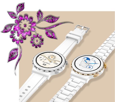 Smartwatch Damski Rubicon RNCE92-1 Srebrny-Ceramiczna Bransoleta + Biały Silikonowy Pasek Smartwatch Damski Rubicon RNCE92-1 Srebrny-Ceramiczna Bransoleta + Biały Silikonowy Pasek