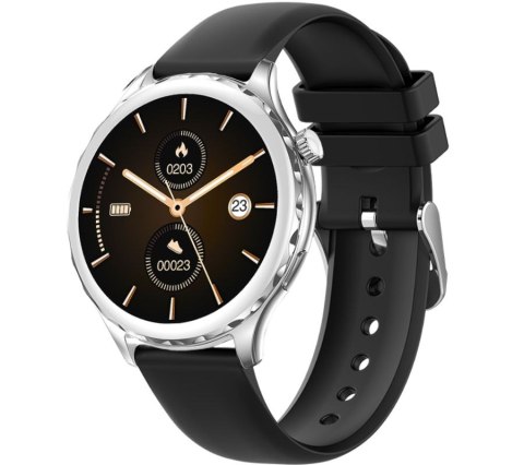 Smartwatch Damski Rubicon RNCF02-1 Srebrno-Srebrny + Czarny Silikonowy Pasek Smartwatch Damski Rubicon RNCF02-1 Srebrno-Srebrny + Czarny Silikonowy Pasek